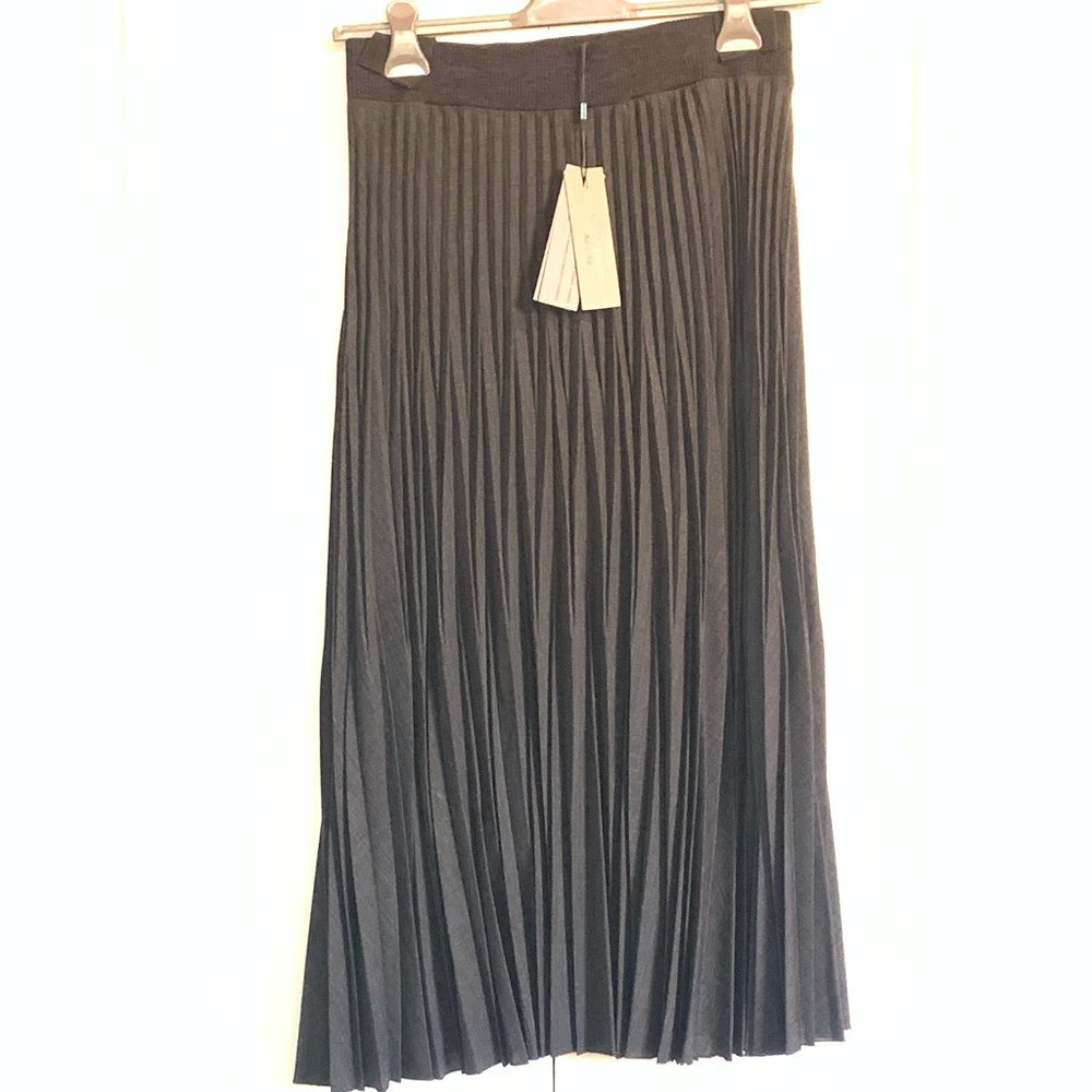 D.Exterior Accordian Pleat Midi Skirt, Charcoal Grey